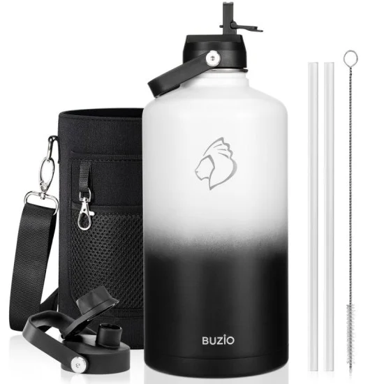 Buzio Duet Series Gallon Bottle with 2 Lids and Sleeve 3.8L - Black White